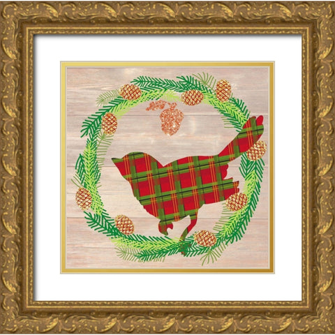 Plaid Cardinal Gold Ornate Wood Framed Art Print with Double Matting by Dos Santos, Bella