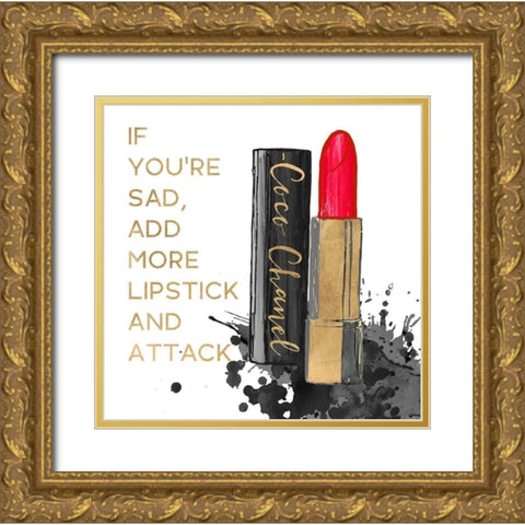 Add More Lipstick Gold Ornate Wood Framed Art Print with Double Matting by Dos Santos, Bella