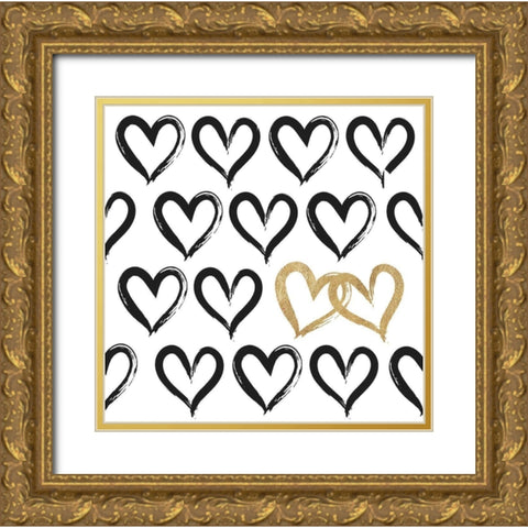 Two Hearts Gold Ornate Wood Framed Art Print with Double Matting by Dos Santos, Bella