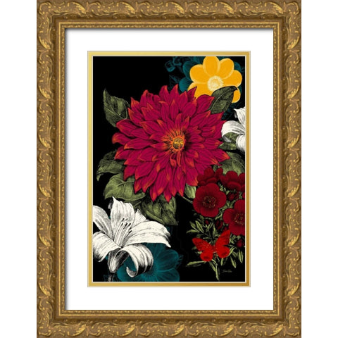 Vibrant Florals Black 1 Gold Ornate Wood Framed Art Print with Double Matting by Ross, Devon