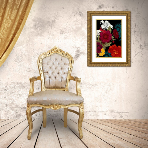 Vibrant Florals Black 2 Gold Ornate Wood Framed Art Print with Double Matting by Ross, Devon