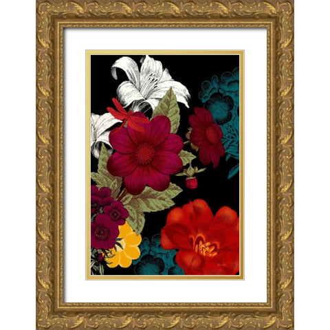 Vibrant Florals Black 2 Gold Ornate Wood Framed Art Print with Double Matting by Ross, Devon
