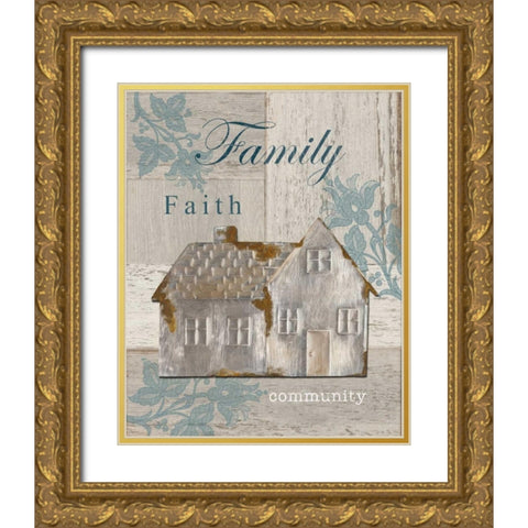 Family - Faith - Community Gold Ornate Wood Framed Art Print with Double Matting by Appleman, Sam
