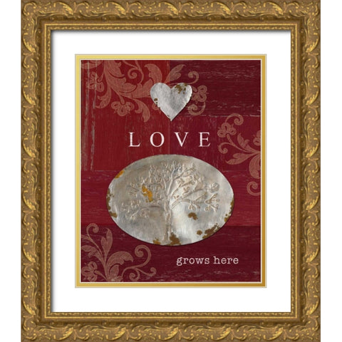 Love Grows Here Gold Ornate Wood Framed Art Print with Double Matting by Appleman, Sam