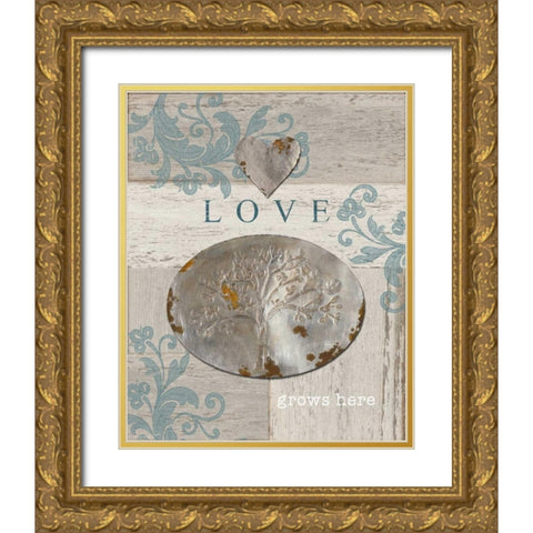 Love Grows Here Gold Ornate Wood Framed Art Print with Double Matting by Appleman, Sam