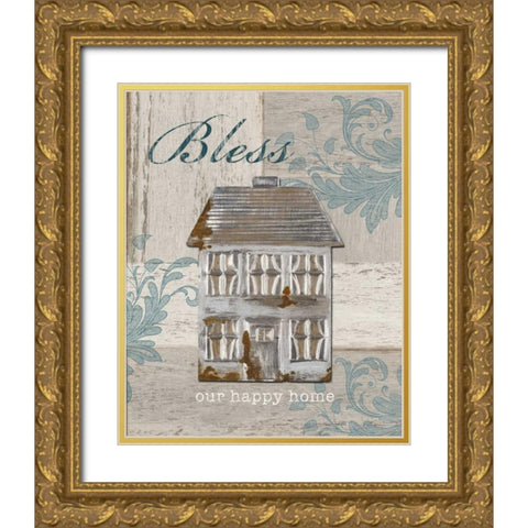 Bless Our Happy Home Gold Ornate Wood Framed Art Print with Double Matting by Appleman, Sam