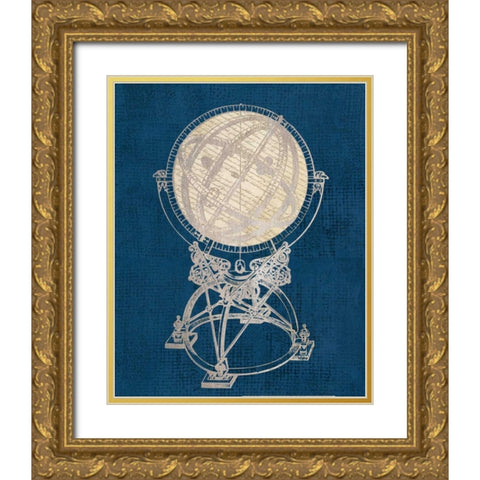 Old World Globe Coastal Blue Gold Ornate Wood Framed Art Print with Double Matting by Appleman, Sam