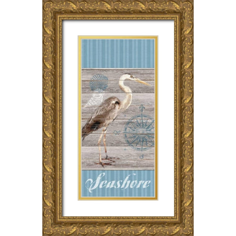 Seashore Heron Gold Ornate Wood Framed Art Print with Double Matting by Appleman, Sam