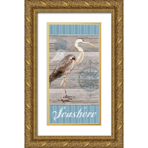 Seashore Heron Gold Ornate Wood Framed Art Print with Double Matting by Appleman, Sam