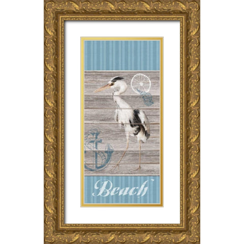 Beach Heron Gold Ornate Wood Framed Art Print with Double Matting by Appleman, Sam