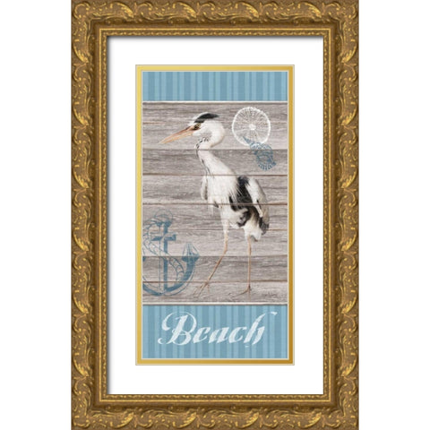 Beach Heron Gold Ornate Wood Framed Art Print with Double Matting by Appleman, Sam