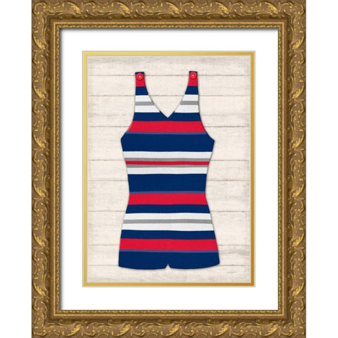 Vintage Swim Suit - Blue and Red 1 Gold Ornate Wood Framed Art Print with Double Matting by Appleman, Sam