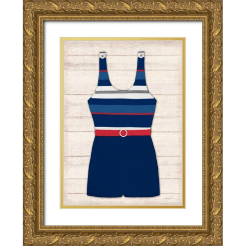 Vintage Swim Suit - Blue and Red 2 Gold Ornate Wood Framed Art Print with Double Matting by Appleman, Sam