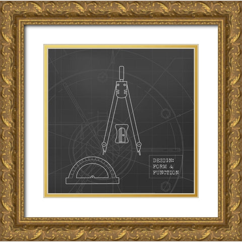 Geometry Tools Blueprint Gold Ornate Wood Framed Art Print with Double Matting by Appleman, Sam