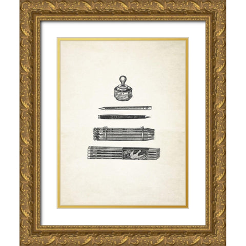 Pencils and Pen Gold Ornate Wood Framed Art Print with Double Matting by Appleman, Sam