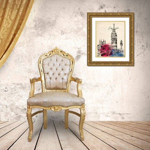 Big Ben in Pen Gold Ornate Wood Framed Art Print with Double Matting by Yamada, Morgan