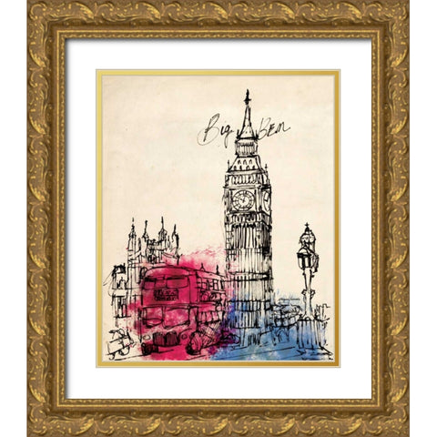 Big Ben in Pen Gold Ornate Wood Framed Art Print with Double Matting by Yamada, Morgan