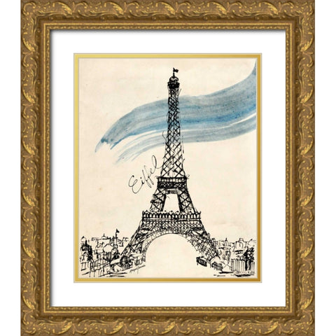 Eiffel Tower in Pen Gold Ornate Wood Framed Art Print with Double Matting by Yamada, Morgan