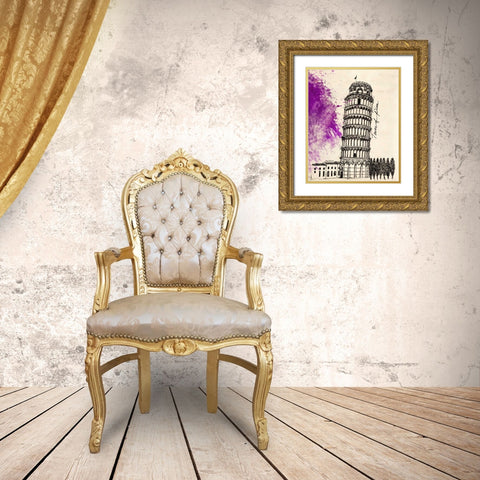 Tower of Pisa in Pen Gold Ornate Wood Framed Art Print with Double Matting by Yamada, Morgan