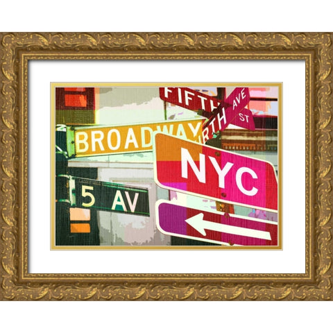 Broadway and Fifth Ave. Gold Ornate Wood Framed Art Print with Double Matting by Taylor, Evangeline