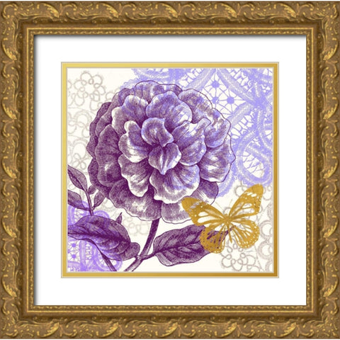 Lace Butterfly 1 Gold Ornate Wood Framed Art Print with Double Matting by Taylor, Evangeline
