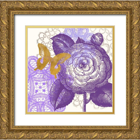 Lace Butterfly 2 Gold Ornate Wood Framed Art Print with Double Matting by Taylor, Evangeline
