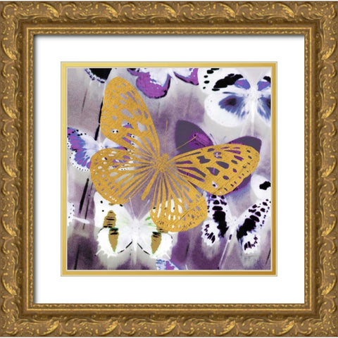 Raining Butterflies 1 Gold Ornate Wood Framed Art Print with Double Matting by Taylor, Evangeline