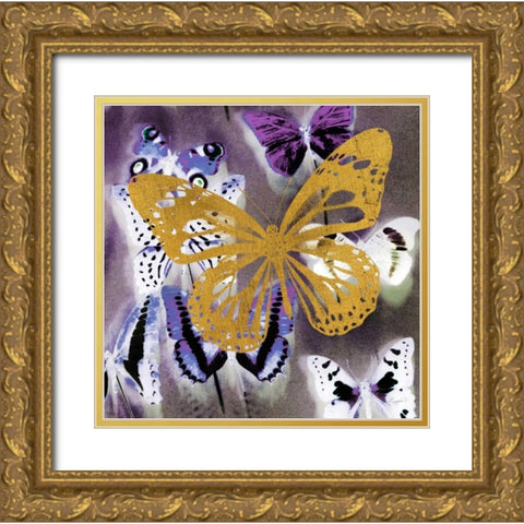 Raining Butterflies 2 Gold Ornate Wood Framed Art Print with Double Matting by Taylor, Evangeline