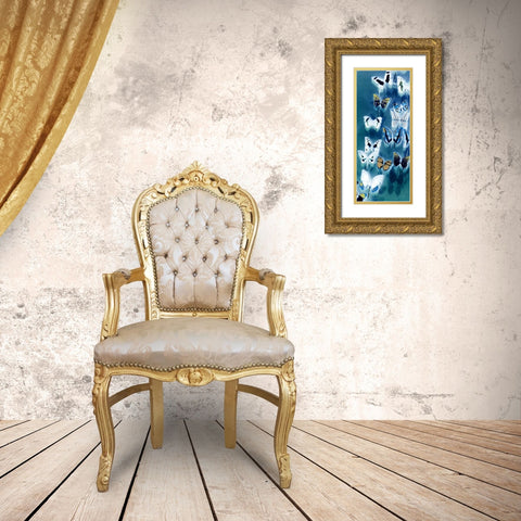 Morccan Blue Butterflies 1 Gold Ornate Wood Framed Art Print with Double Matting by Taylor, Evangeline