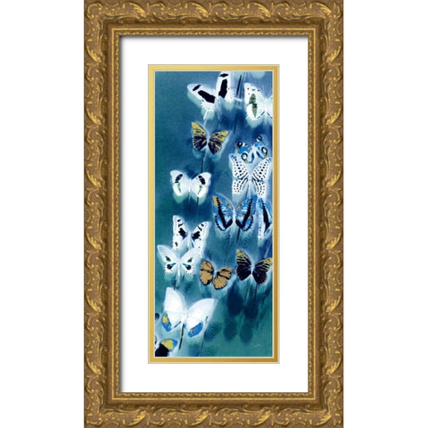 Morccan Blue Butterflies 1 Gold Ornate Wood Framed Art Print with Double Matting by Taylor, Evangeline