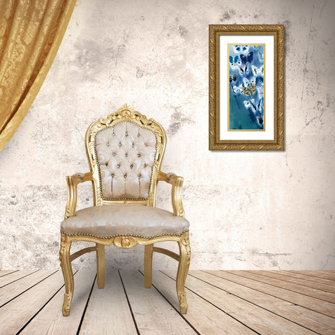 Morccan Blue Butterflies 2 Gold Ornate Wood Framed Art Print with Double Matting by Taylor, Evangeline