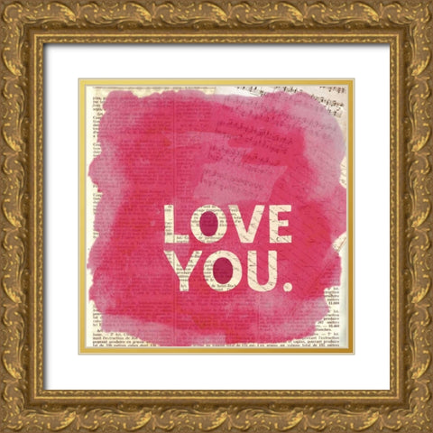 Love You Newsprint Gold Ornate Wood Framed Art Print with Double Matting by Taylor, Evangeline