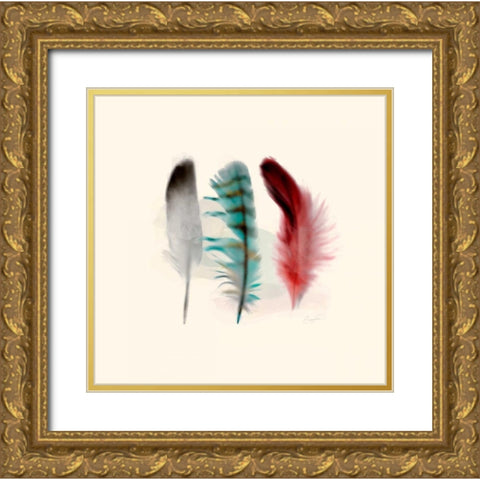 Three Feather Study 1 Gold Ornate Wood Framed Art Print with Double Matting by Taylor, Evangeline