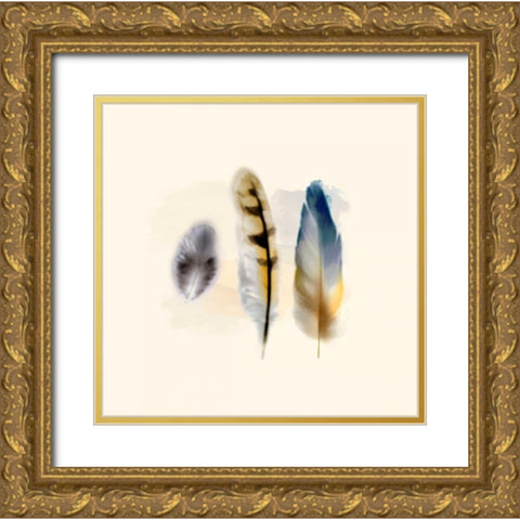 Three Feather Study 2 Gold Ornate Wood Framed Art Print with Double Matting by Taylor, Evangeline