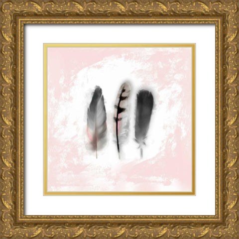 Watercolor Feather Study 1 in Pink Gold Ornate Wood Framed Art Print with Double Matting by Taylor, Evangeline