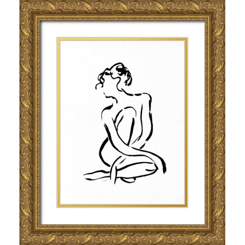 Gestural Figure Study Front Gold Ornate Wood Framed Art Print with Double Matting by Taylor, Evangeline