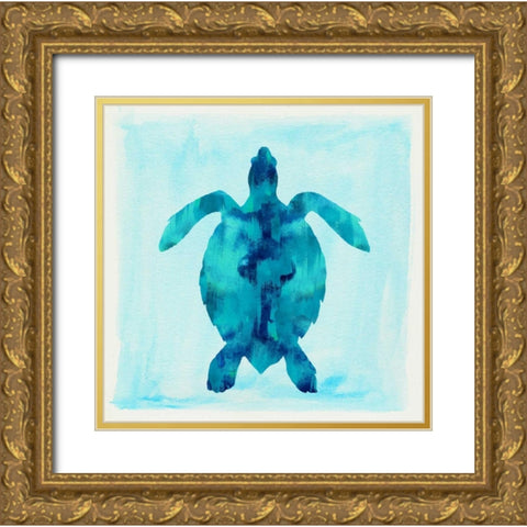 Tropical Sea Turtle Gold Ornate Wood Framed Art Print with Double Matting by Taylor, Evangeline