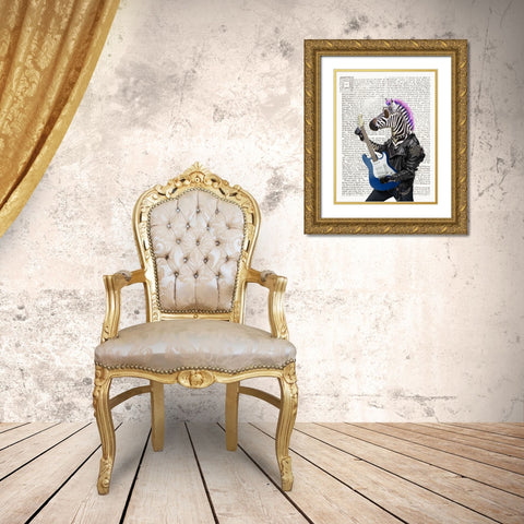 Rockn Zebra Gold Ornate Wood Framed Art Print with Double Matting by Taylor, Evangeline