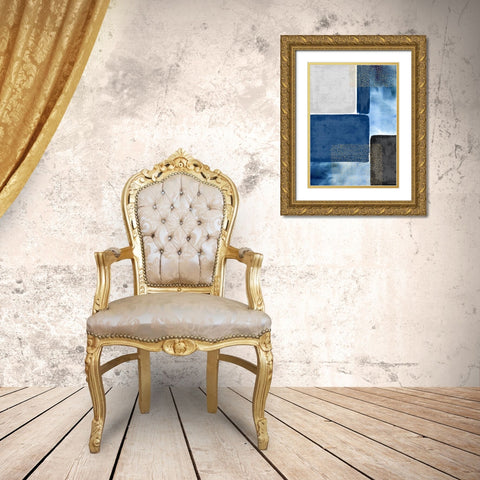 Shape and Texture Blue Gold Ornate Wood Framed Art Print with Double Matting by Taylor, Evangeline