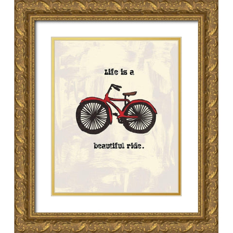 BEAUTIFUL RIDE INK SKETCH Gold Ornate Wood Framed Art Print with Double Matting by Valentina, Valentina