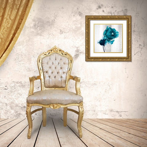 Exquisite Spring Turquoise Tulip Gold Ornate Wood Framed Art Print with Double Matting by Art Atelier Alliance