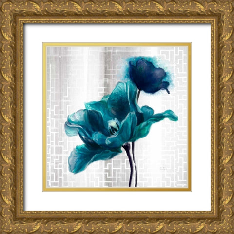 Ethereal Spring Turquoise Tulip Gold Ornate Wood Framed Art Print with Double Matting by Art Atelier Alliance