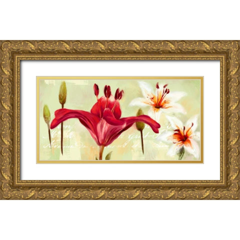 Bursting Lilies Garden 1 Gold Ornate Wood Framed Art Print with Double Matting by Art Atelier Alliance