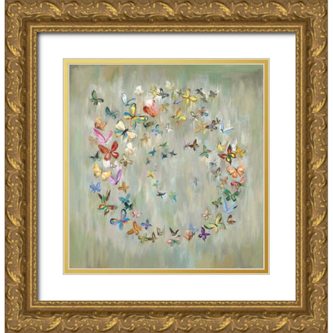 Butterfly Circle 1 Gold Ornate Wood Framed Art Print with Double Matting by Art Atelier Alliance