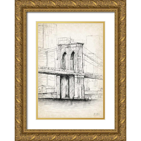 Brooklyn Bridge Sketch Gold Ornate Wood Framed Art Print with Double Matting by Art Atelier Alliance