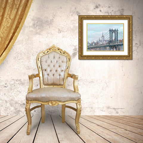 Watercolour Sketch Book New York Gold Ornate Wood Framed Art Print with Double Matting by Art Atelier Alliance