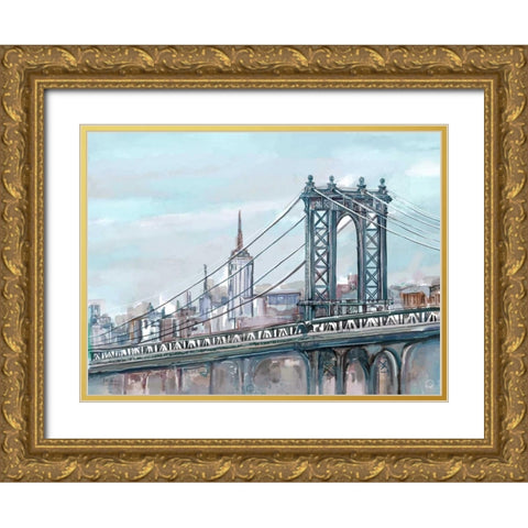 Watercolour Sketch Book New York Gold Ornate Wood Framed Art Print with Double Matting by Art Atelier Alliance