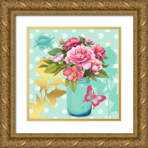 Mint Mason Jar Bouquet Gold Ornate Wood Framed Art Print with Double Matting by Art Atelier Alliance