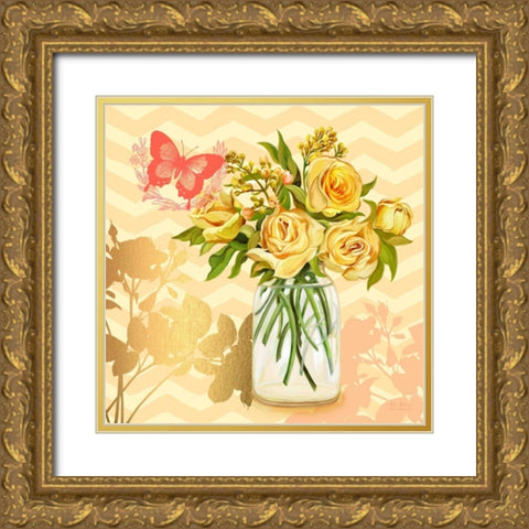Yellow Mason Jar Bouquet Gold Ornate Wood Framed Art Print with Double Matting by Art Atelier Alliance