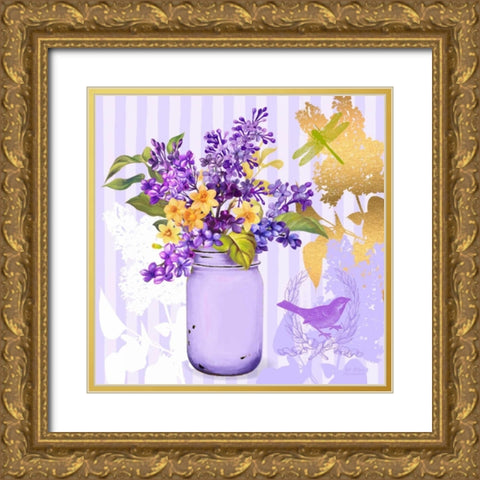Lilac Mason Jar Bouquet Gold Ornate Wood Framed Art Print with Double Matting by Art Atelier Alliance